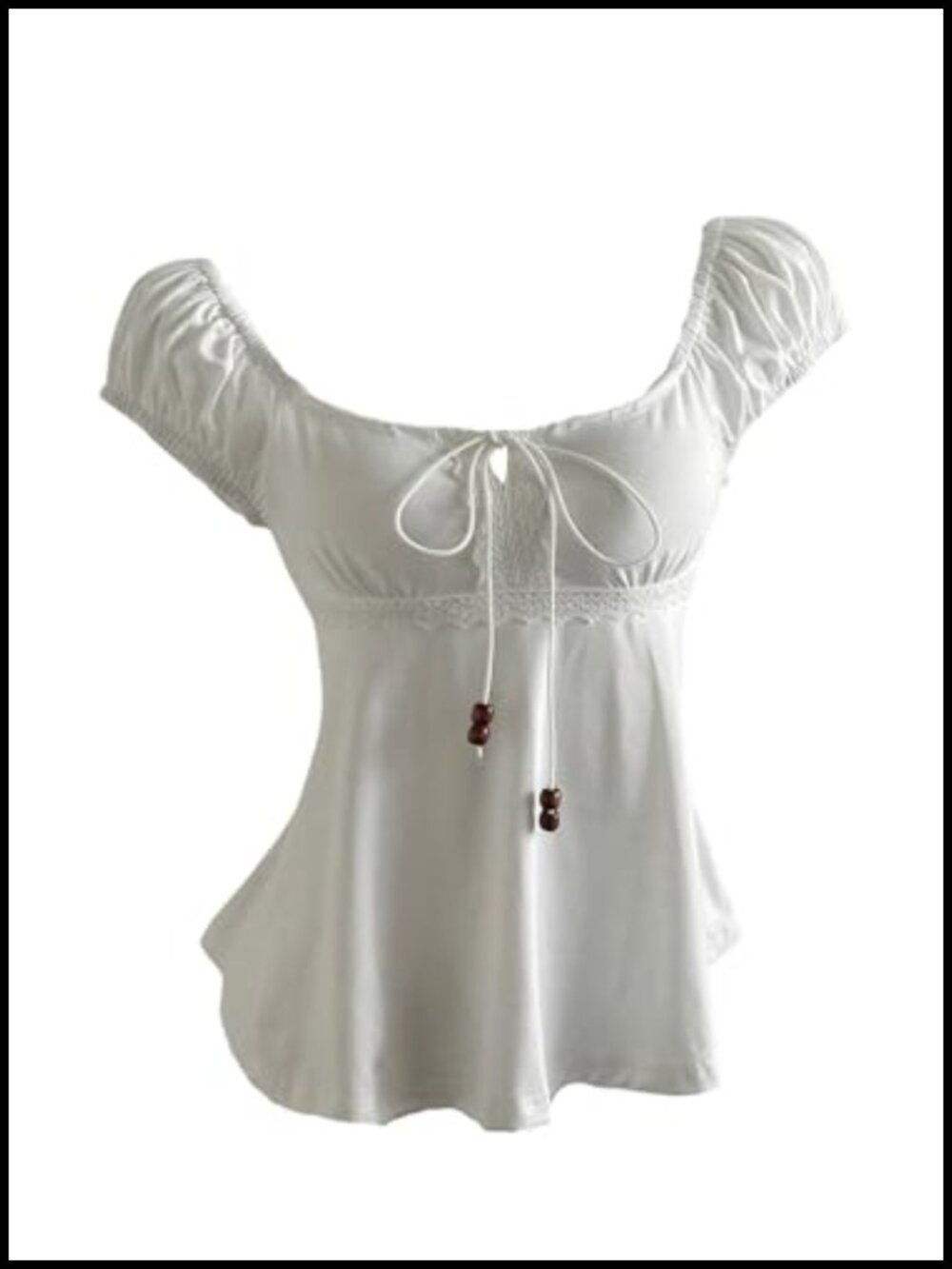 Puff Sleeve Peplum Top Square Neck Tie Front Ruffle Hem Summer Tee